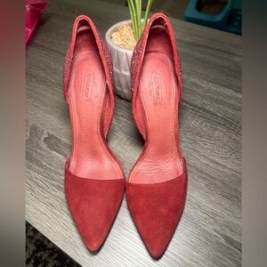 Coach Red Suede Pointed D'Orsay Heels